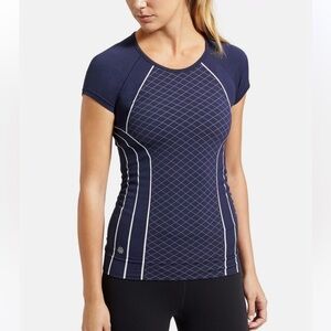 Athleta Finish Fast Line Tee Navy Blue Size Large